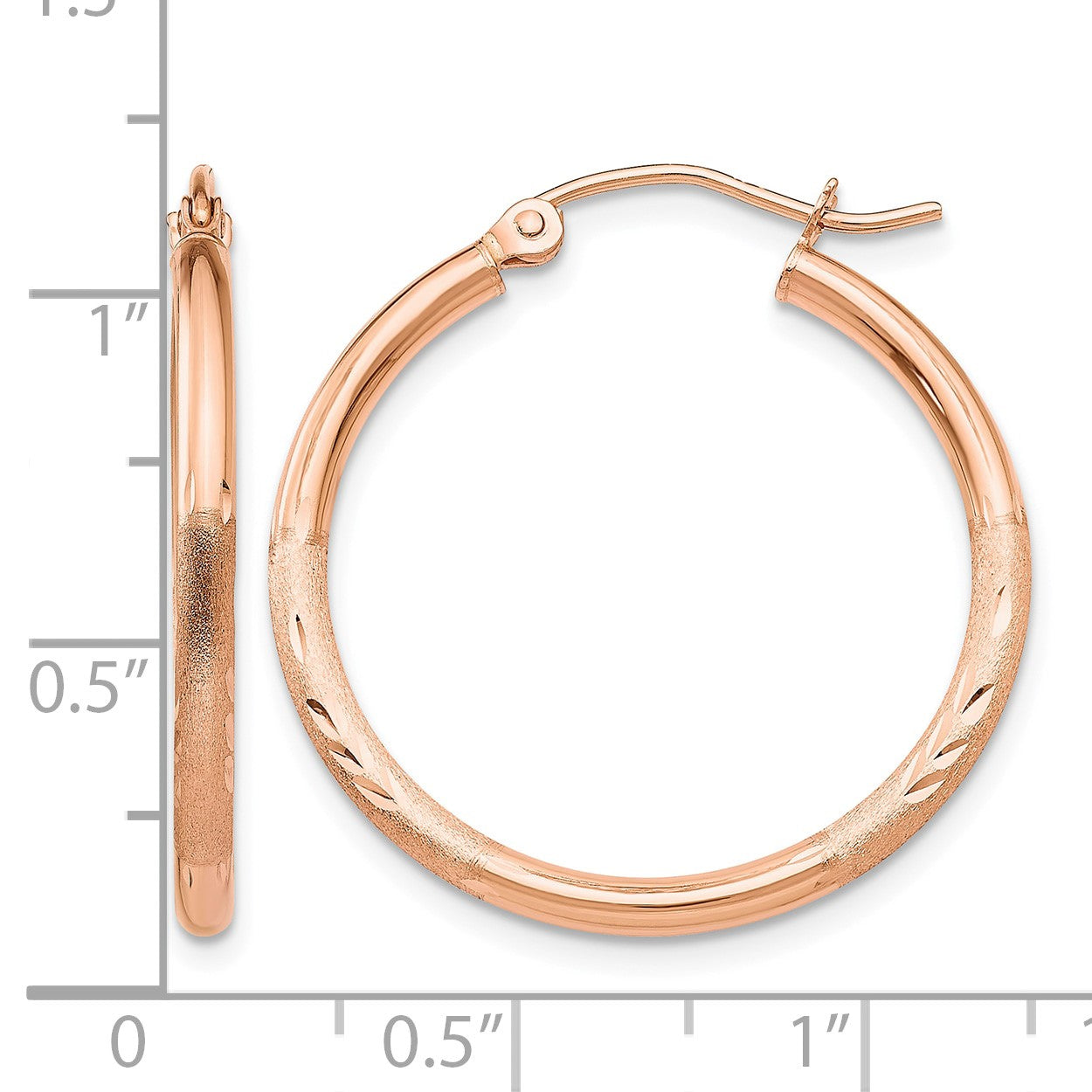 14k Rose Gold 2x25mm Lightweight Satin Diamond-cut Tube Hoop Earrings