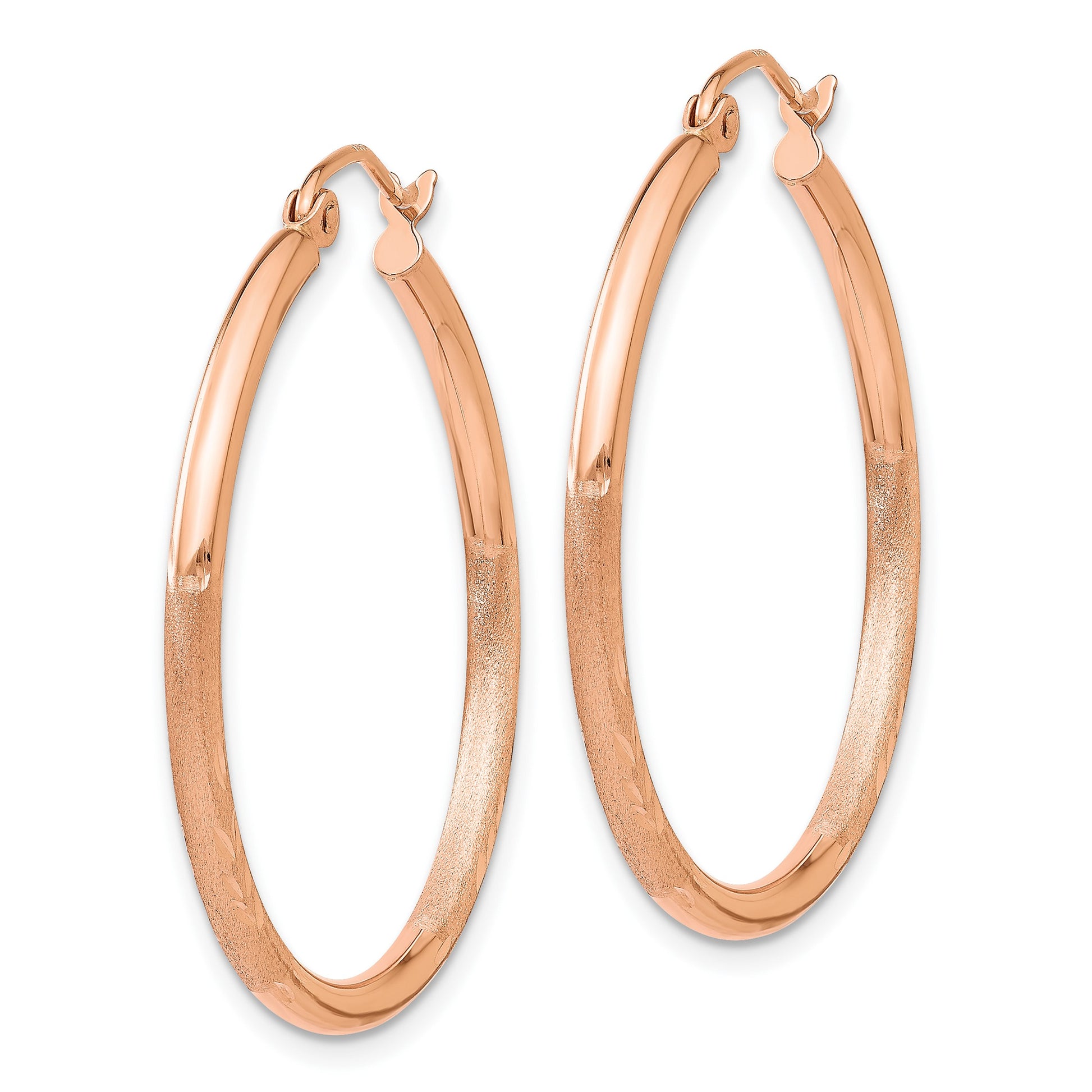14k Rose Gold 2x30mm Lightweight Satin Diamond-cut Tube Hoop Earrings