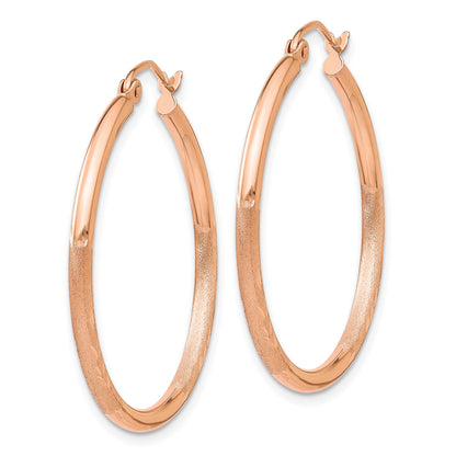 14k Rose Gold 2x30mm Lightweight Satin Diamond-cut Tube Hoop Earrings