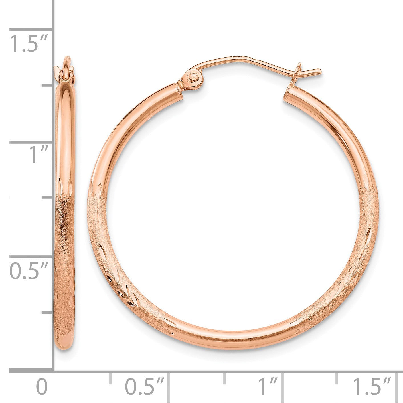 14k Rose Gold 2x30mm Lightweight Satin Diamond-cut Tube Hoop Earrings