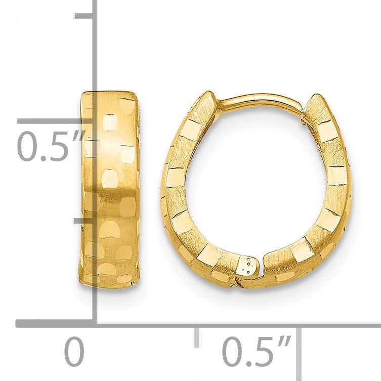 14K Diamond Cut 4mm Patterned Hinged Hoop Earrings