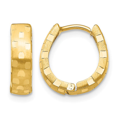 14K Diamond Cut 4mm Patterned Hinged Hoop Earrings