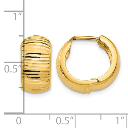 14K Gold Textured and Polished Hinged Hoop Earrings
