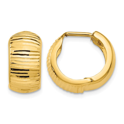 14K Gold Textured and Polished Hinged Hoop Earrings