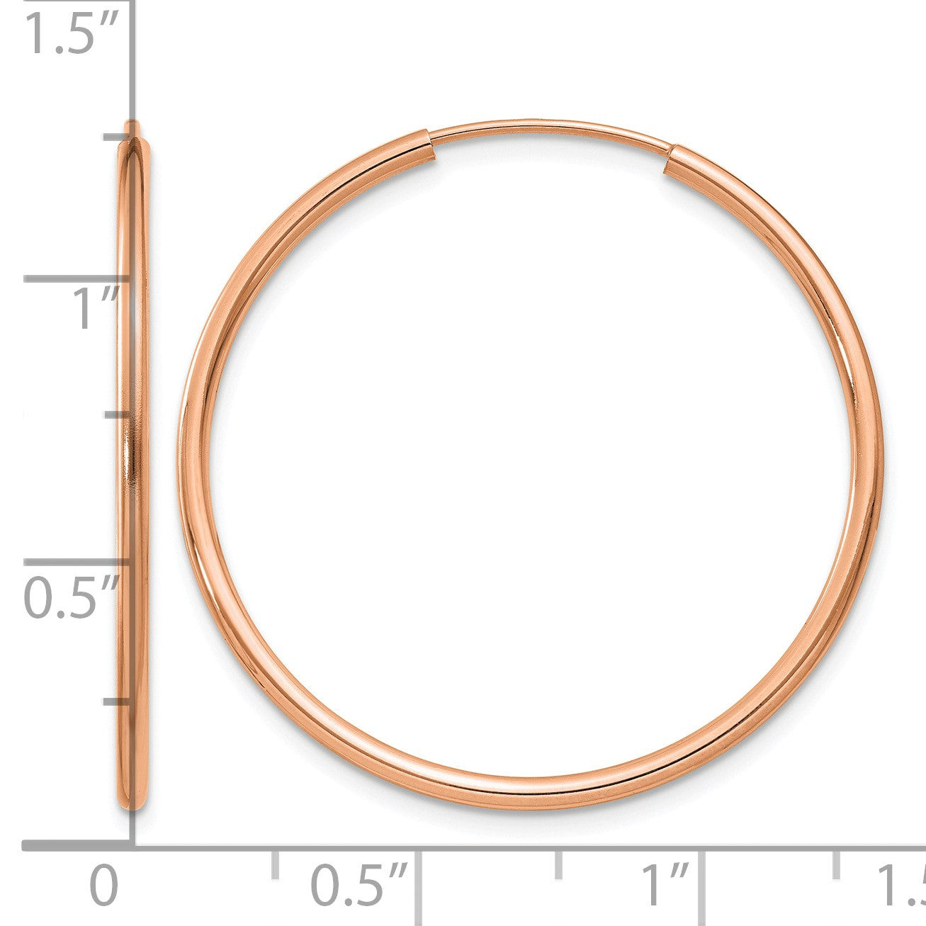 14k Rose Gold 1.5x30mm Polished Endless Tube Hoop Earrings