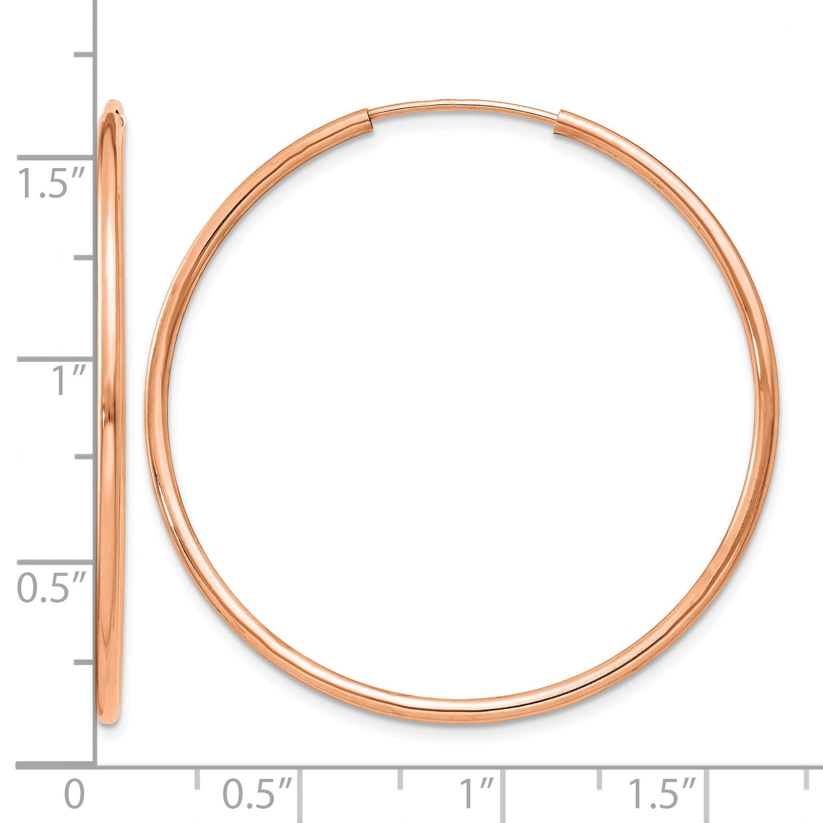 14k Rose Gold 1.5x38mm Polished Endless Tube Hoop Earrings
