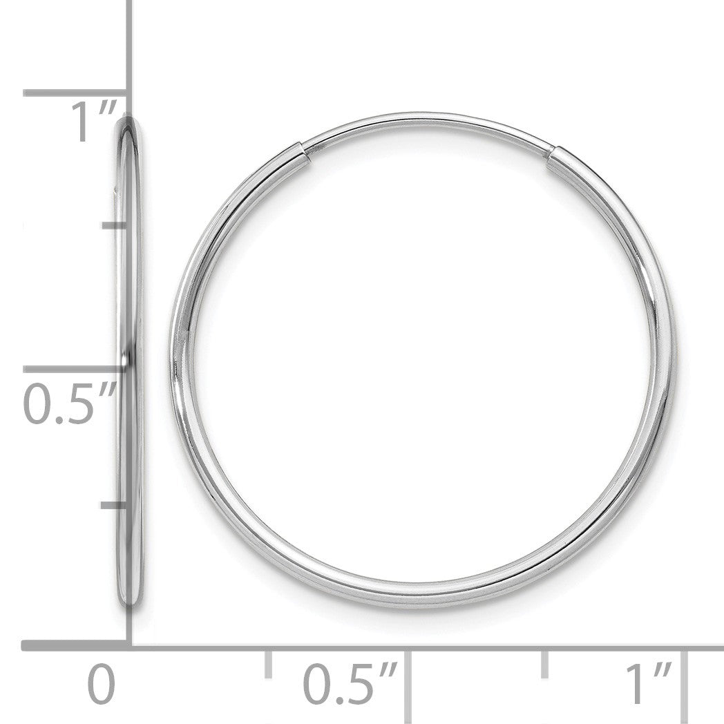 14k White Gold 1.2x25mm Polished Endless Tube Hoop Earrings