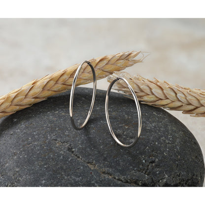 14k White Gold 1.2x25mm Polished Endless Tube Hoop Earrings