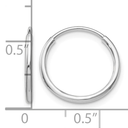 14k White Gold 1.2x14mm Polished Endless Tube Hoop Earrings