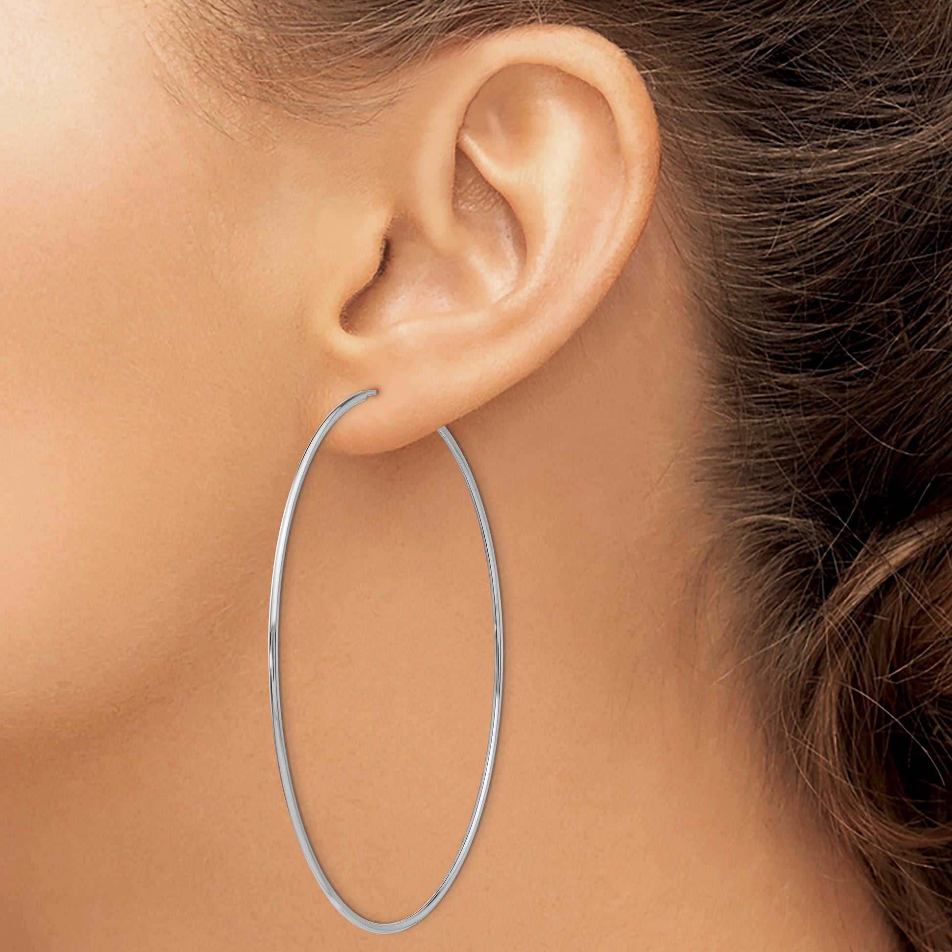 14k White Gold 1.2x69mm Polished Endless Tube Hoop Earrings