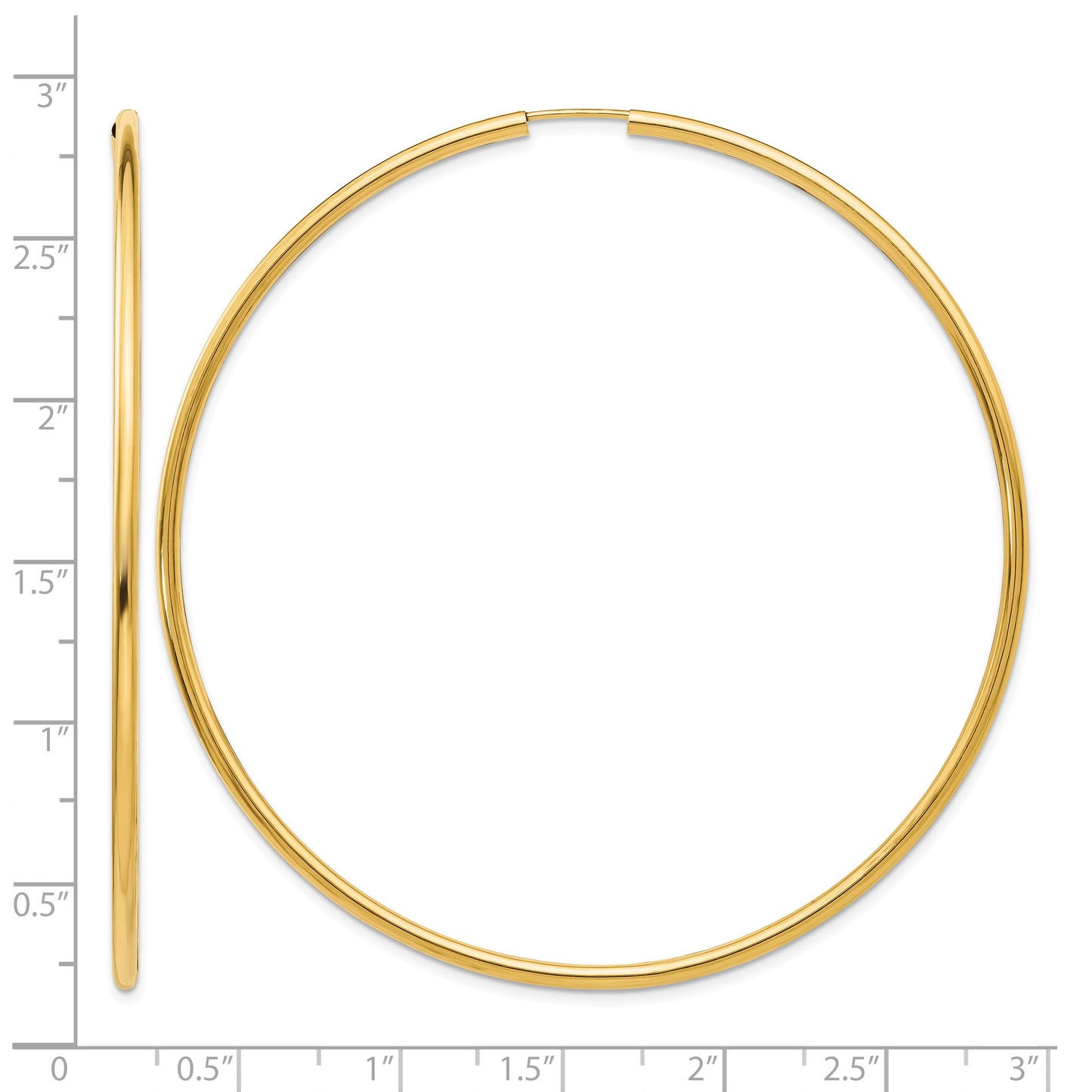14K 2x70mm Polished Endless Tube Hoop Earrings