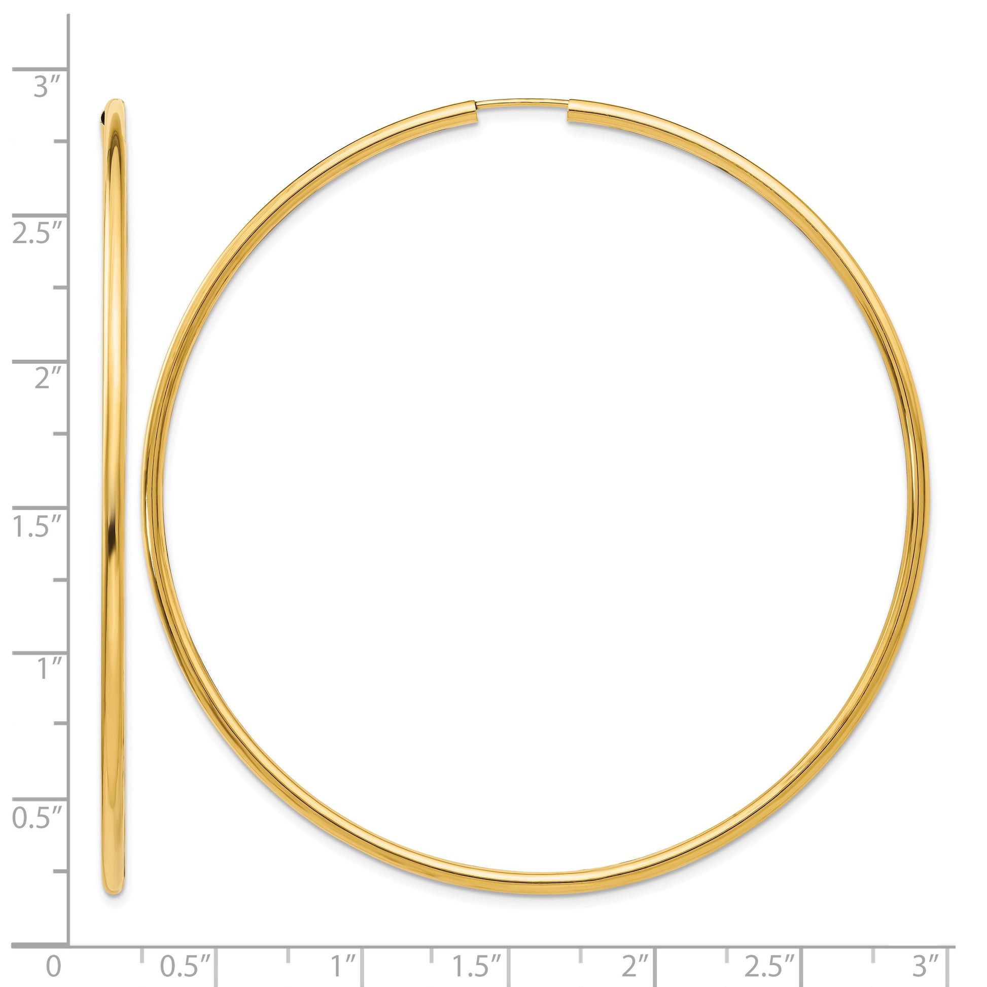 14K 2x70mm Polished Endless Tube Hoop Earrings