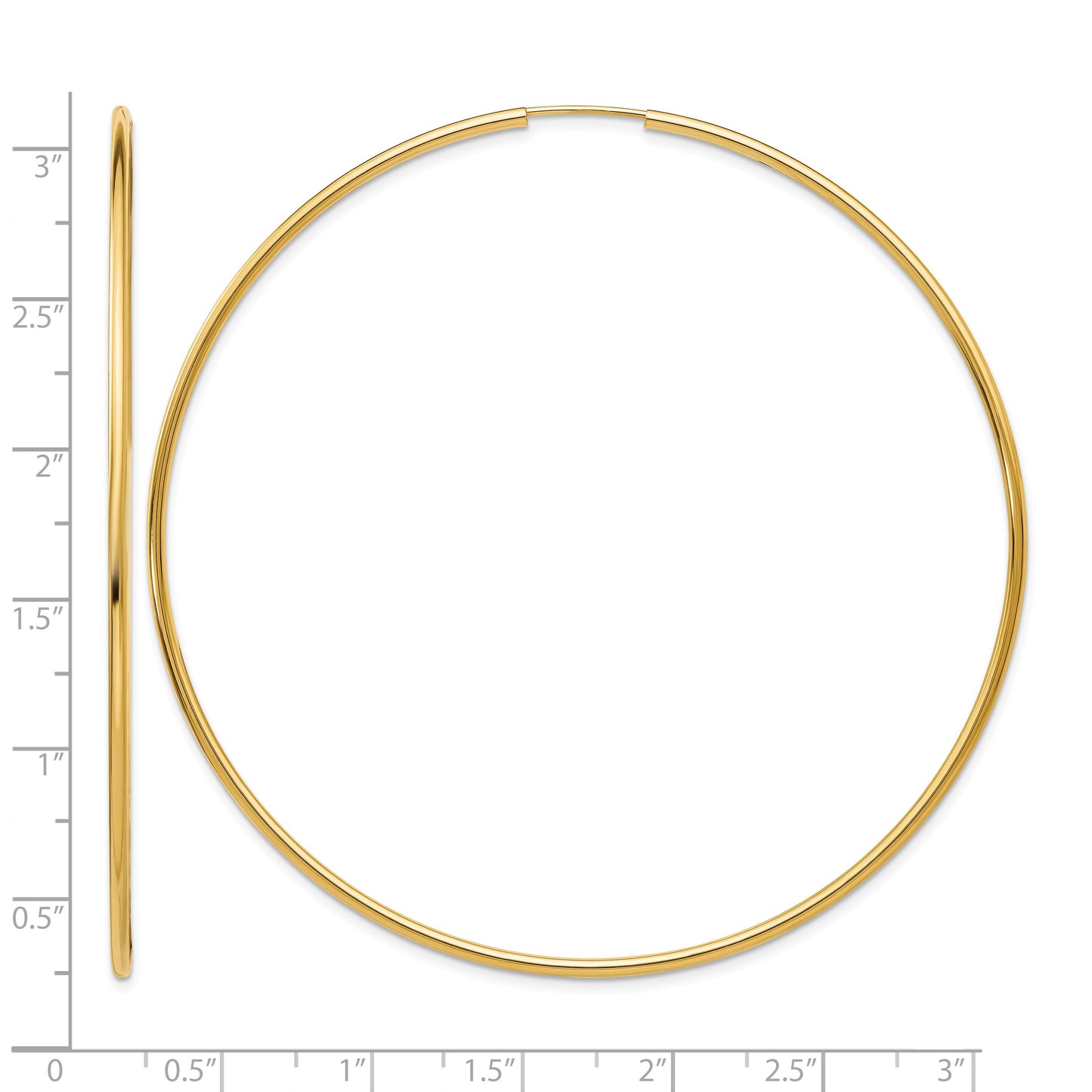 14K 1.2x74mm Polished Endless Tube Hoop Earrings