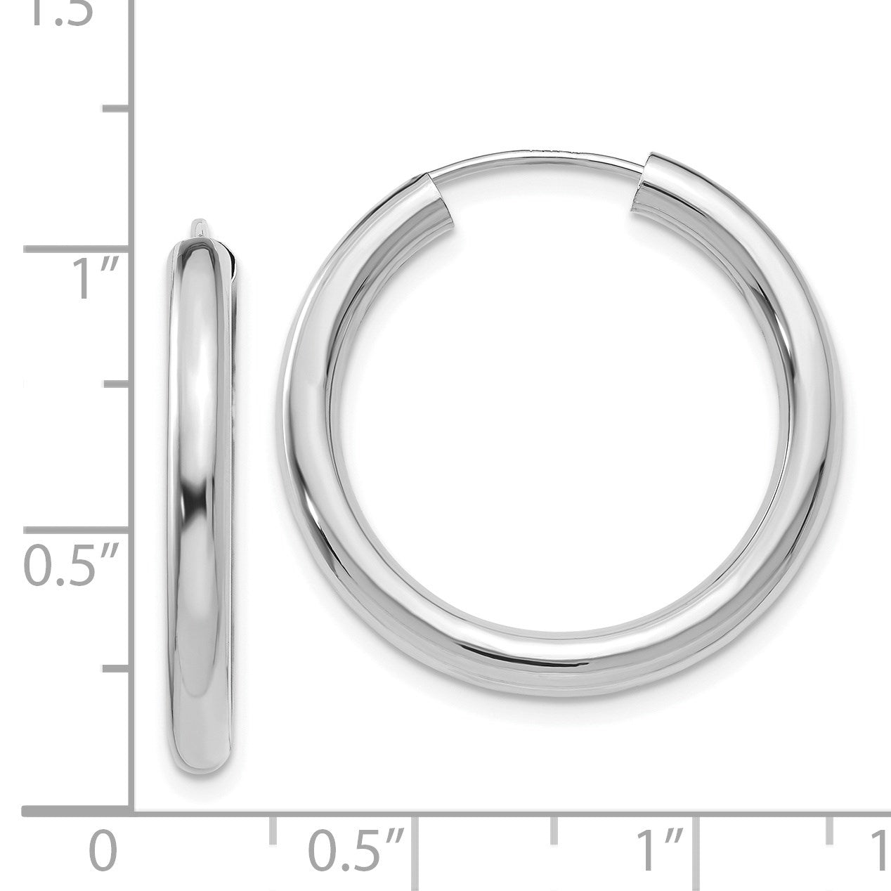 14k White Gold 3.00x35mm Polished Endless Tube Hoop Earrings