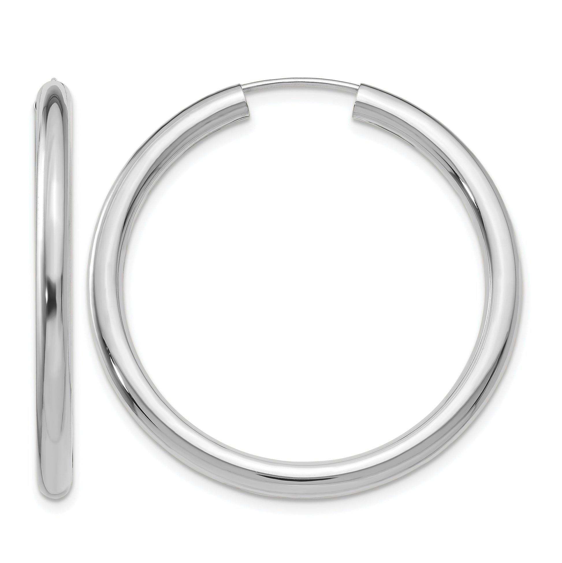 14k White Gold 3.00x35mm Polished Endless Tube Hoop Earrings