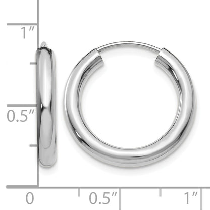 14k White Gold 3.00x20mm Polished Endless Tube Hoop Earrings