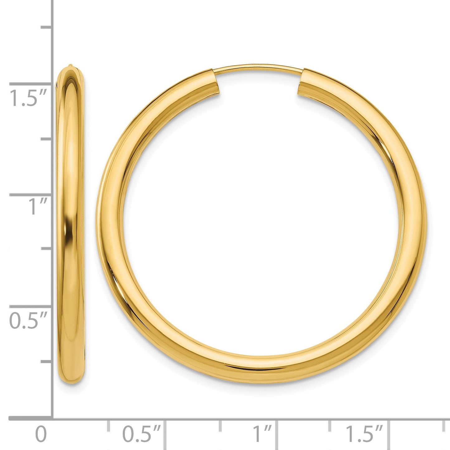 14k 3.00x35mm Polished Endless Tube Hoop Earrings