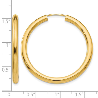 14k 3.00x35mm Polished Endless Tube Hoop Earrings