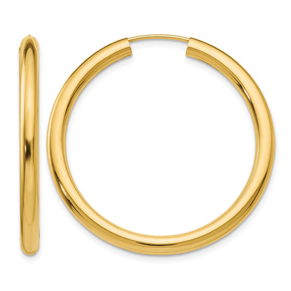 14k 3.00x35mm Polished Endless Tube Hoop Earrings