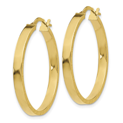 14K 3x32mm Polished with Diamond-Cut Edge Tube Hoop Earrings