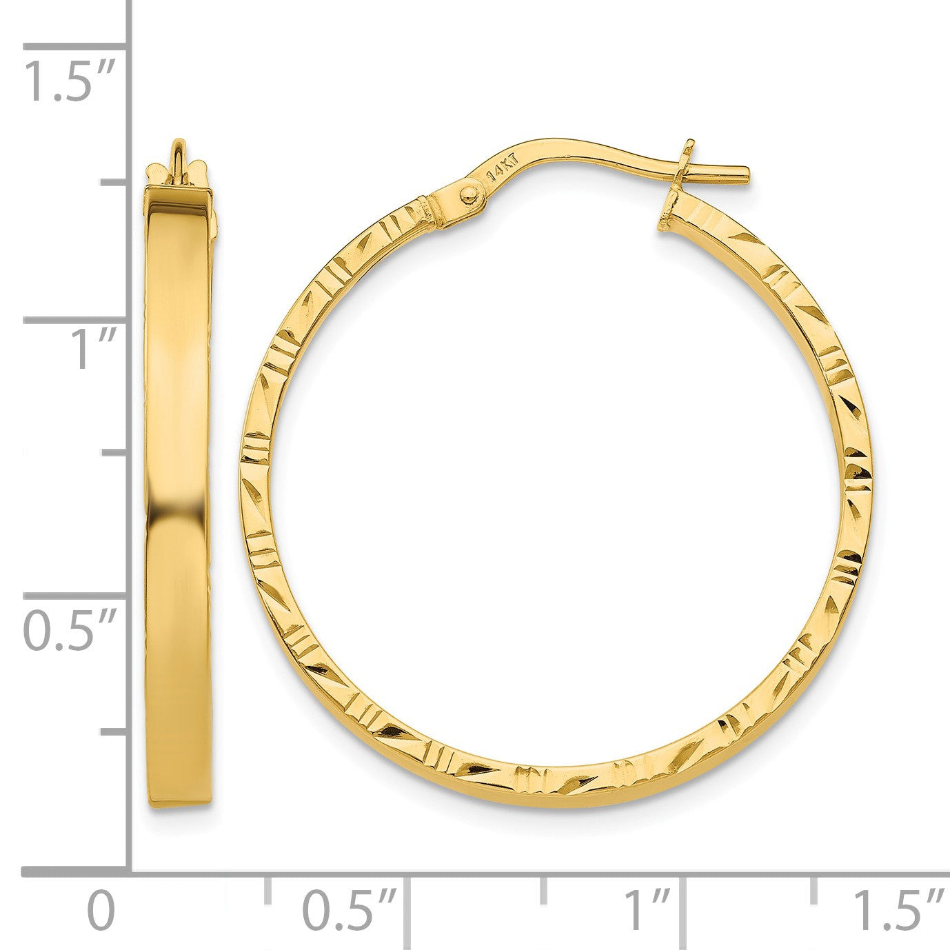 14K 3x32mm Polished with Diamond-Cut Edge Tube Hoop Earrings