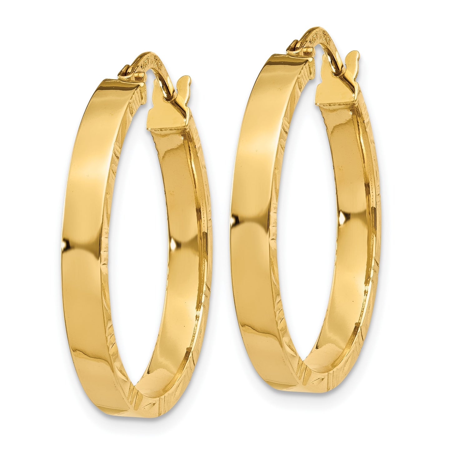 14K 3x26mm Polished with Diamond-Cut Edge Tube Hoop Earrings