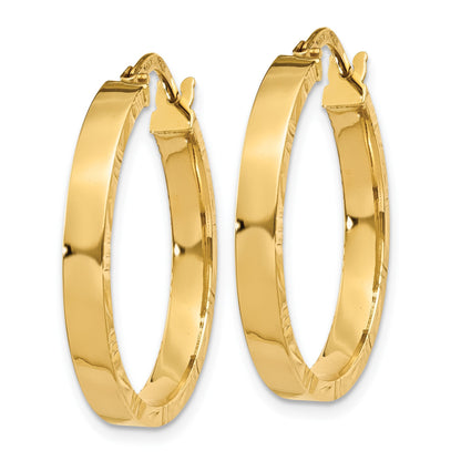 14K 3x26mm Polished with Diamond-Cut Edge Tube Hoop Earrings