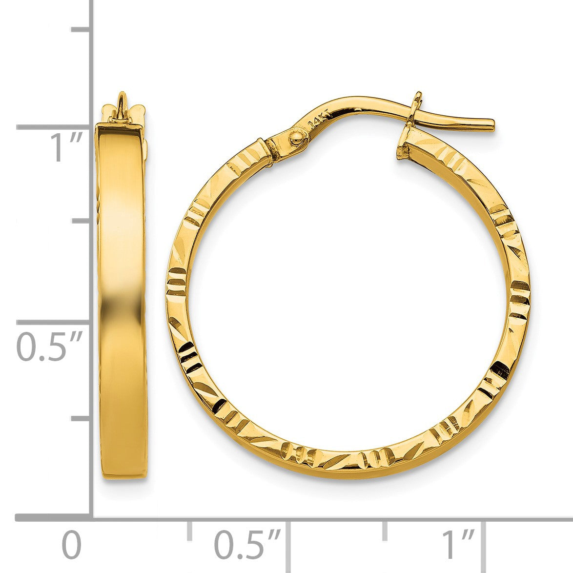 14K 3x26mm Polished with Diamond-Cut Edge Tube Hoop Earrings