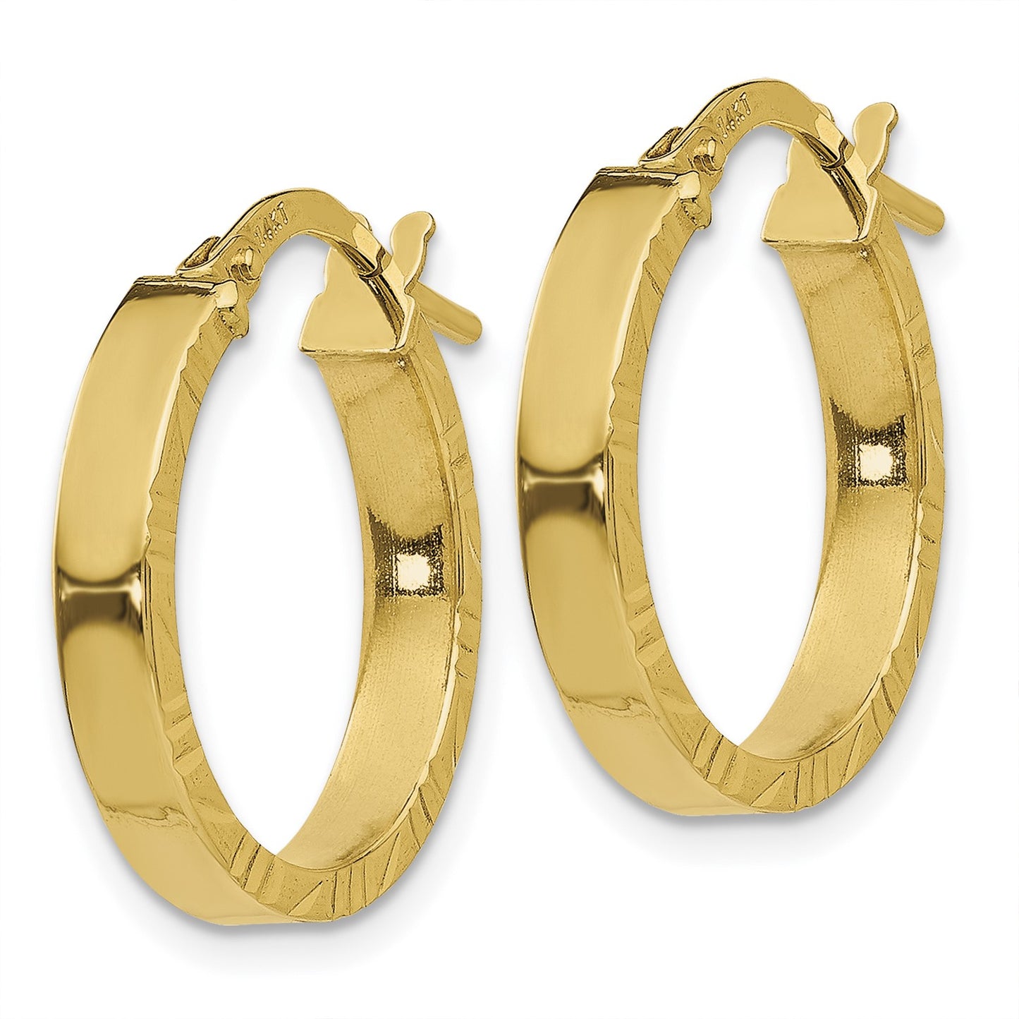 14K 3x20mm Polished with Diamond-Cut Edge Tube Hoop Earrings
