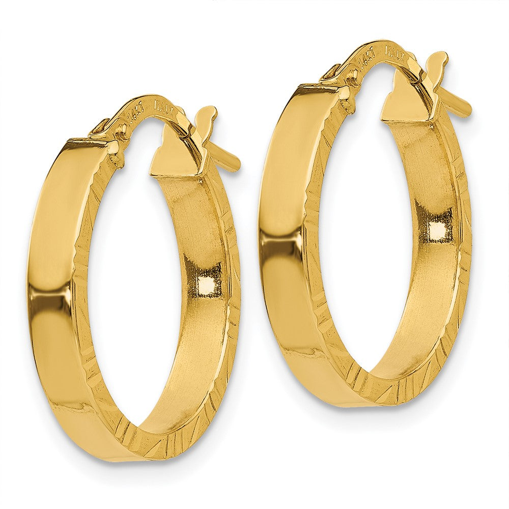 14K Small 3mm Diamond Cut Edge Polished Hoop Earrings