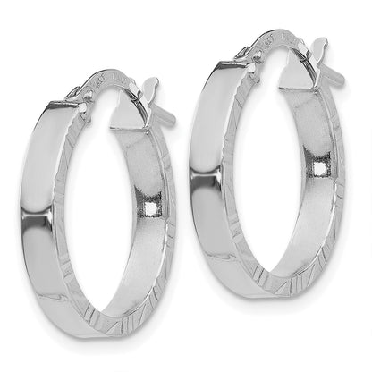 14K White Gold 3x20mm Polished with Diamond-Cut Edge Tube Hoop Earrings