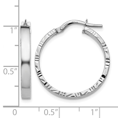 14K White Gold 3x26mm Polished with Diamond-Cut Edge Tube Hoop Earrings