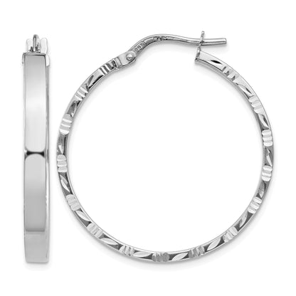 14K White Gold 3x32mm Polished with Diamond-Cut Edge Tube Hoop Earrings