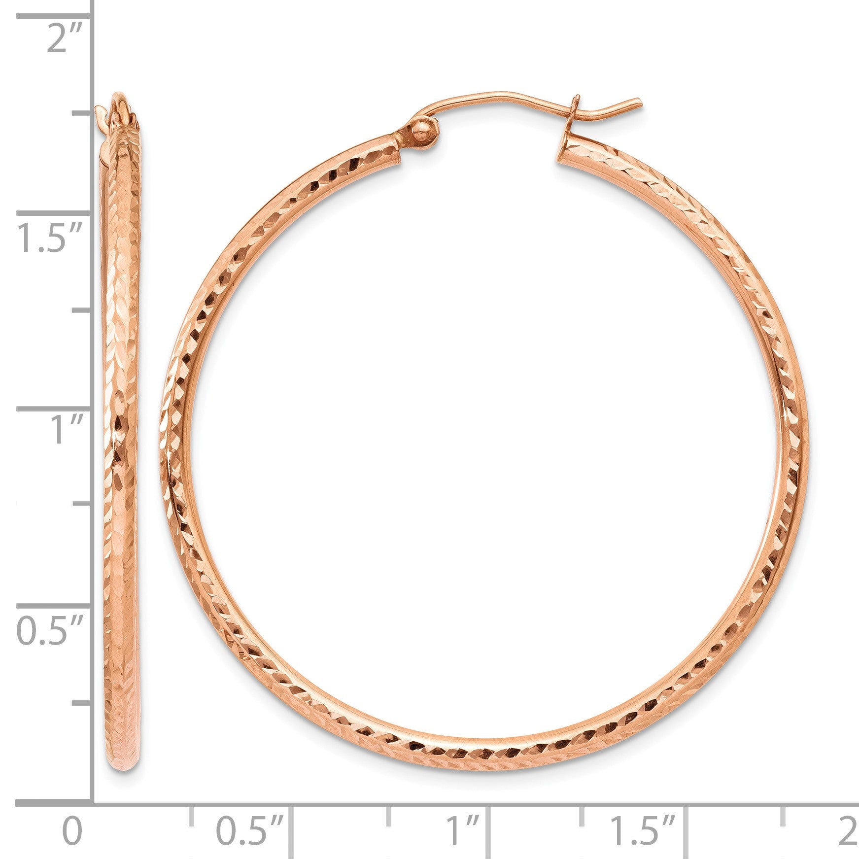 14k Rose Gold 2x40mm Polished Lightweight Diamond-cut Tube Hoop Earrings
