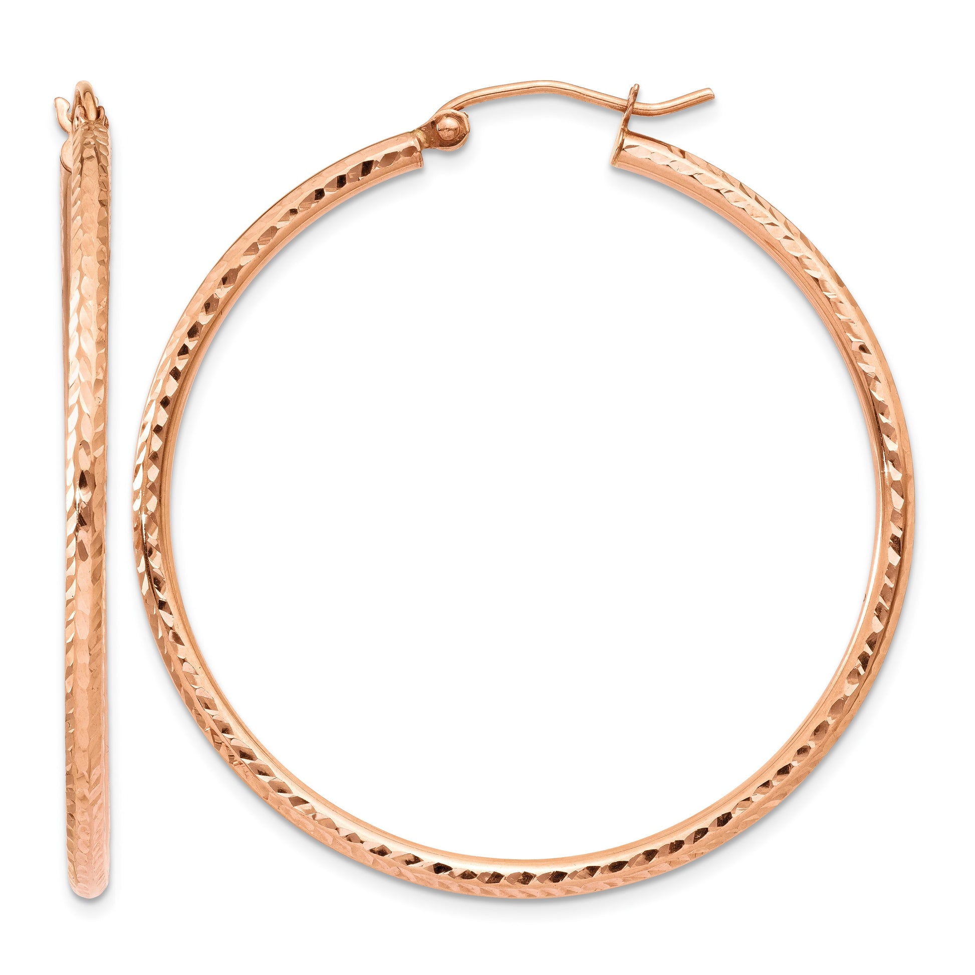 14k Rose Gold 2x40mm Polished Lightweight Diamond-cut Tube Hoop Earrings