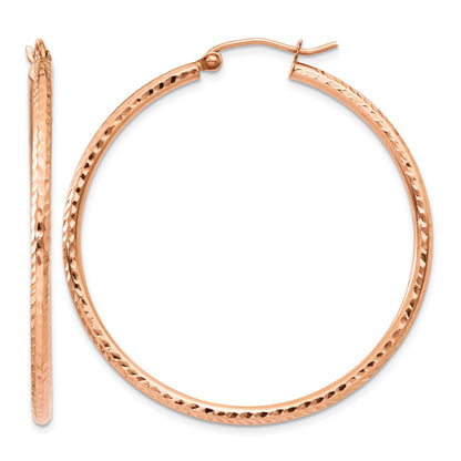 14k Rose Gold 2x40mm Polished Lightweight Diamond-cut Tube Hoop Earrings
