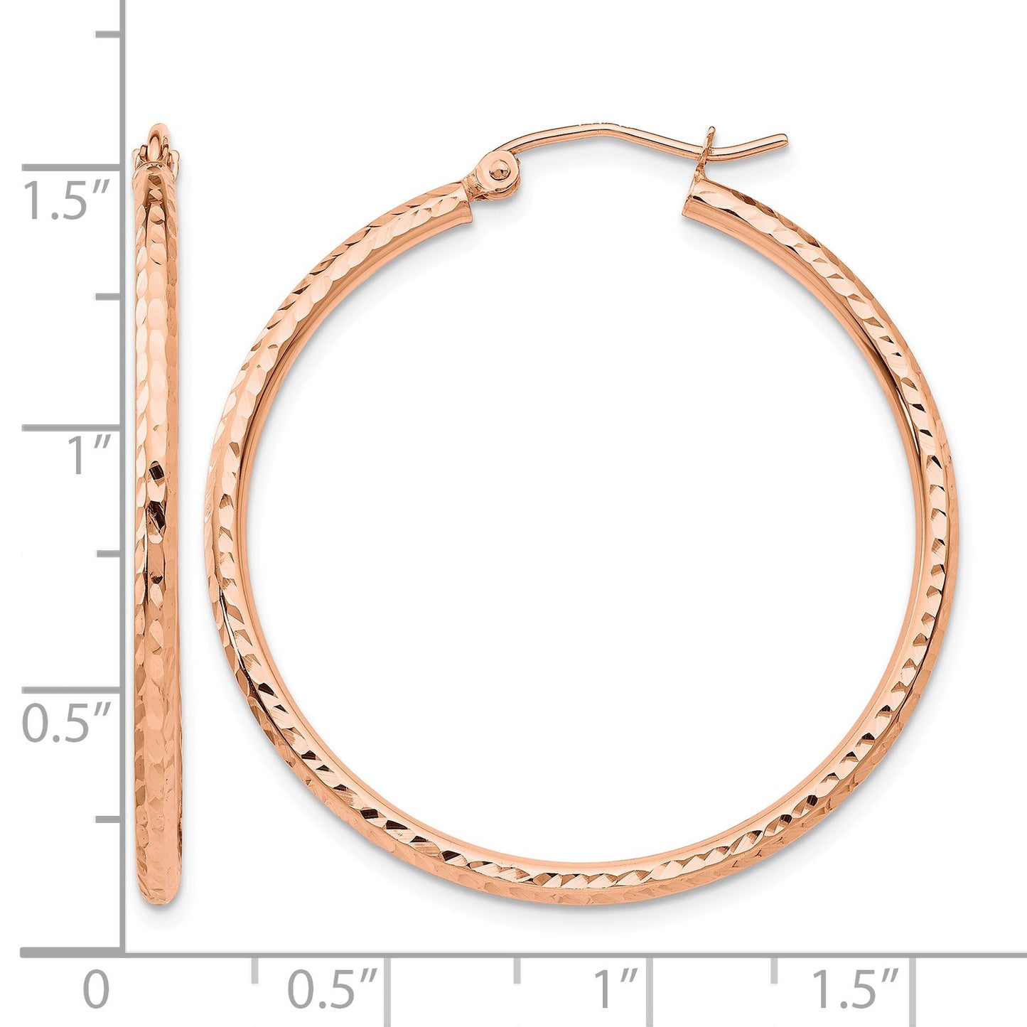 14k Rose Gold 2x35mm Polished Lightweight Diamond-cut Tube Hoop Earrings