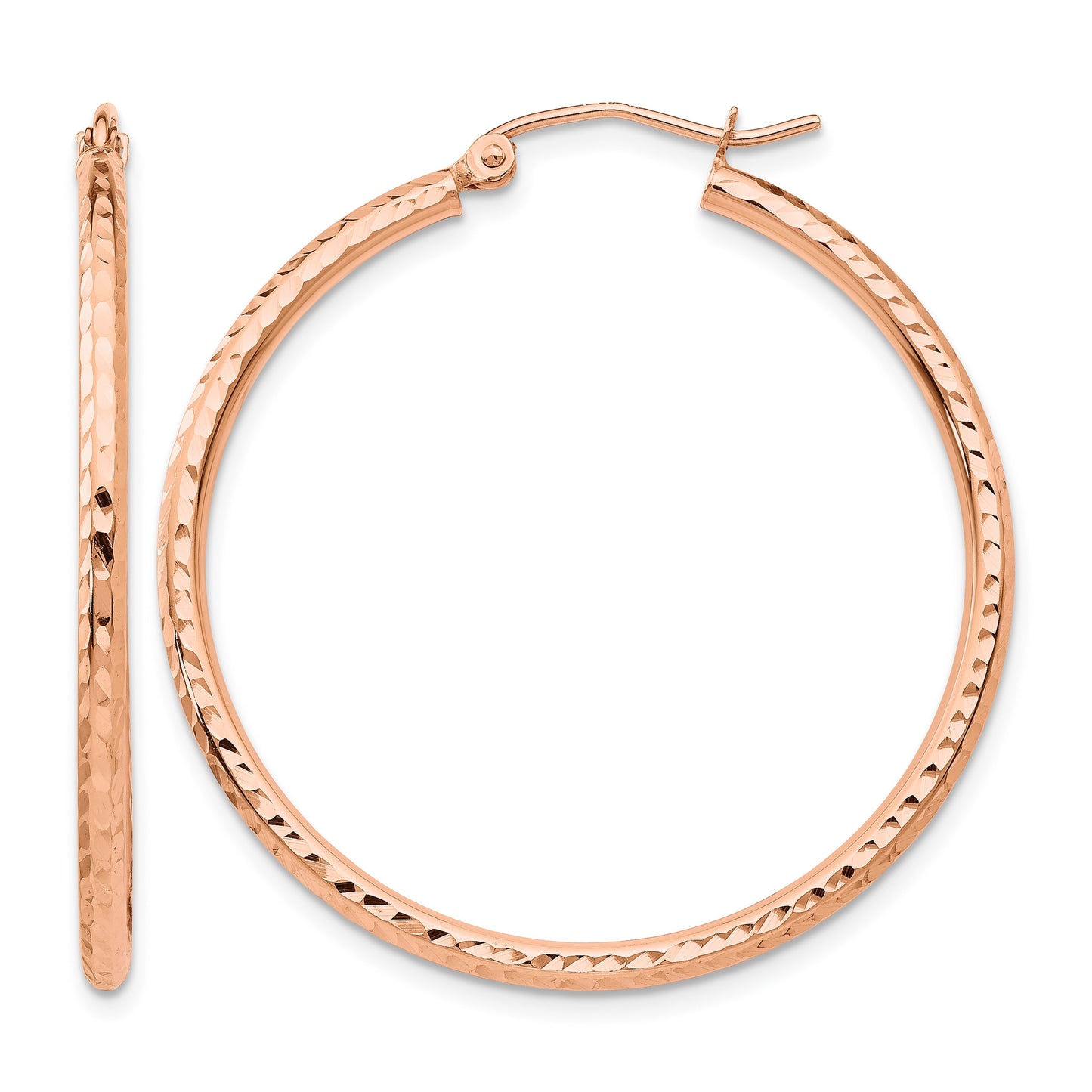 14k Rose Gold 2x35mm Polished Lightweight Diamond-cut Tube Hoop Earrings
