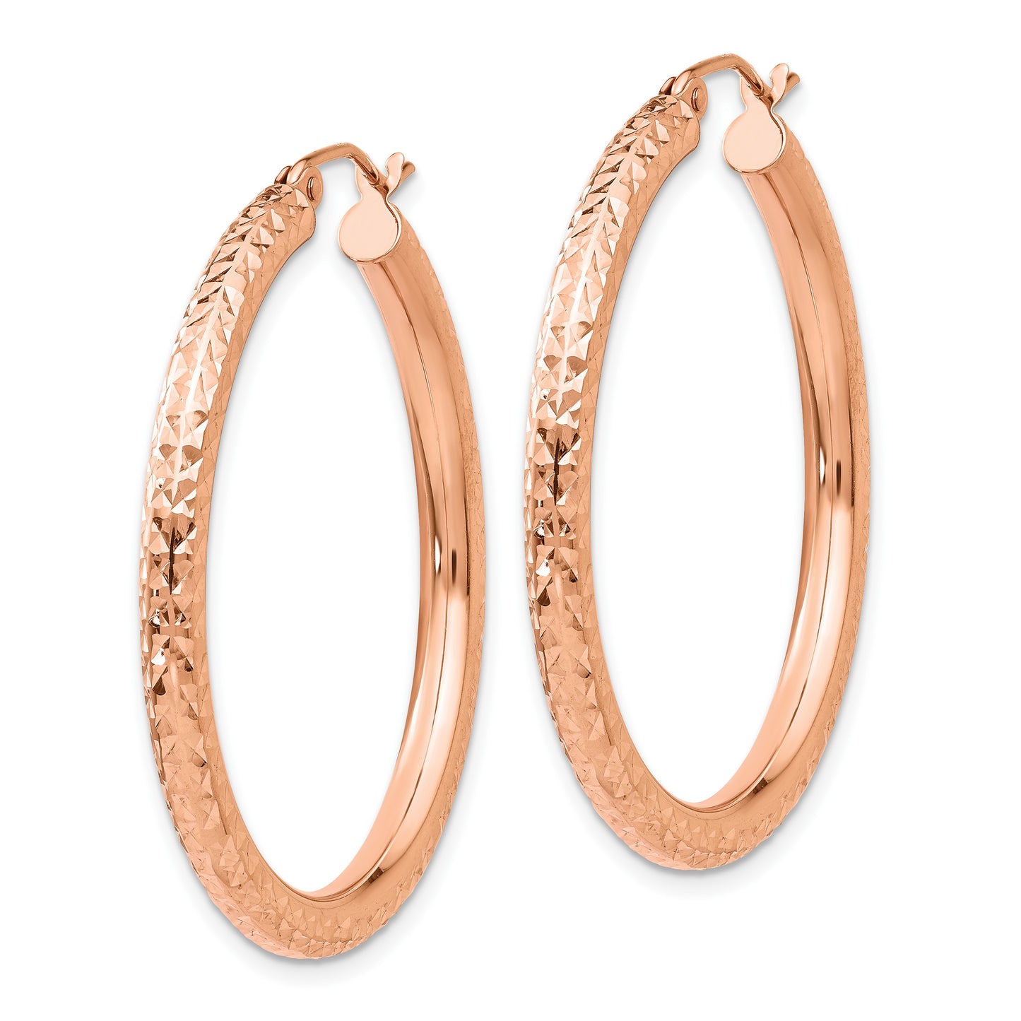 14k Rose Gold 3x35mm Diamond-cut Round Tube Hoop Earrings