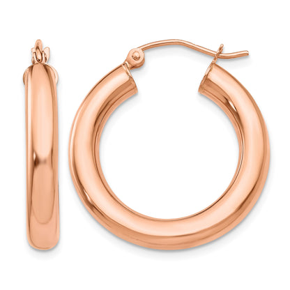 14k Rose Gold 4x25mm Polished Tube Hoop Earrings