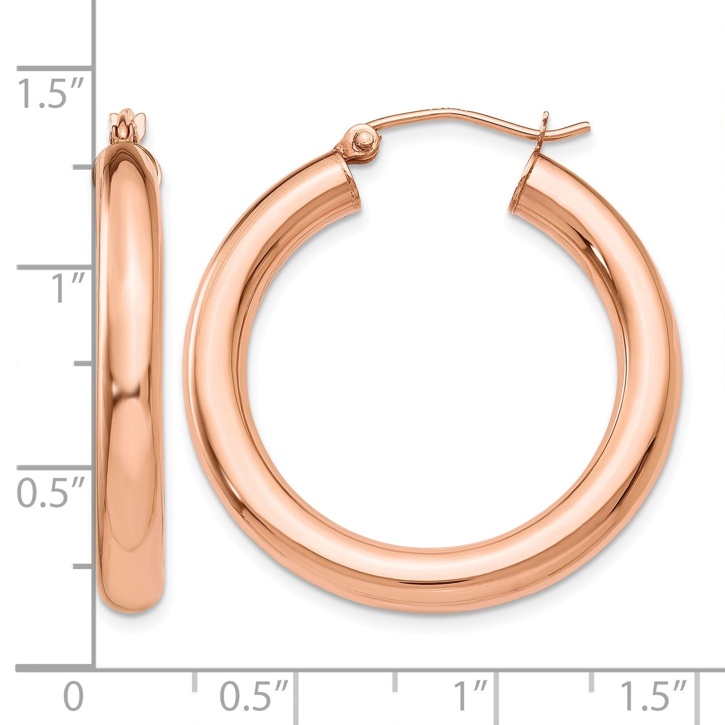 14k Rose Gold 4x30mm Polished Tube Hoop Earrings