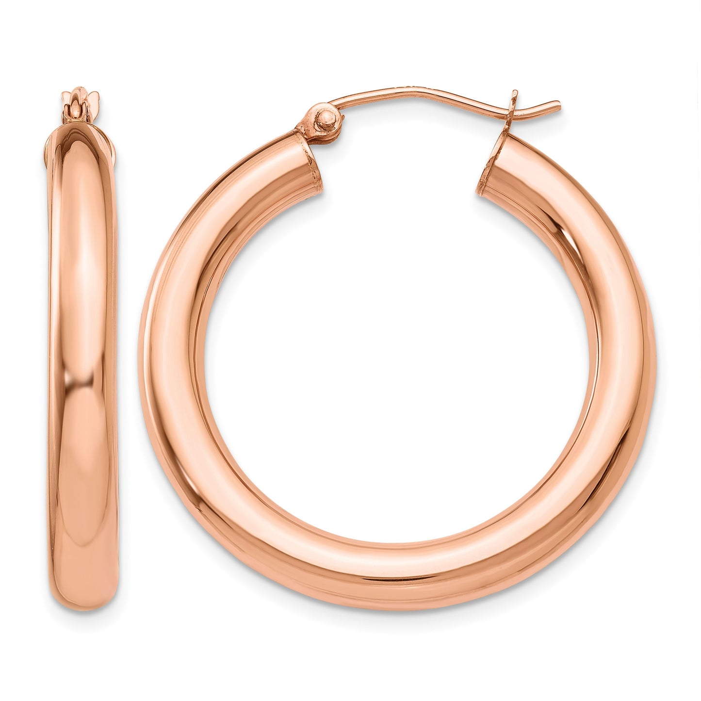 14k Rose Gold 4x30mm Polished Tube Hoop Earrings