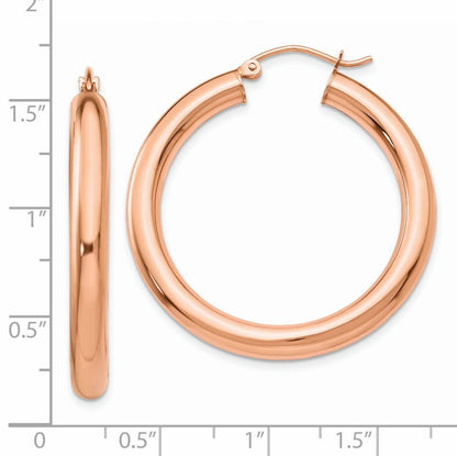 14k Rose Gold 4x35mm Polished Tube Hoop Earrings