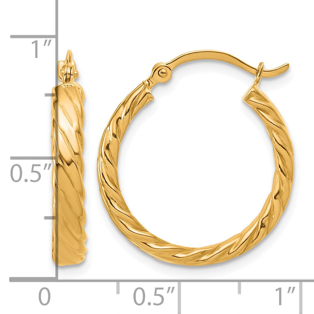 14K Small 3mm Patterned Hoop Earrings