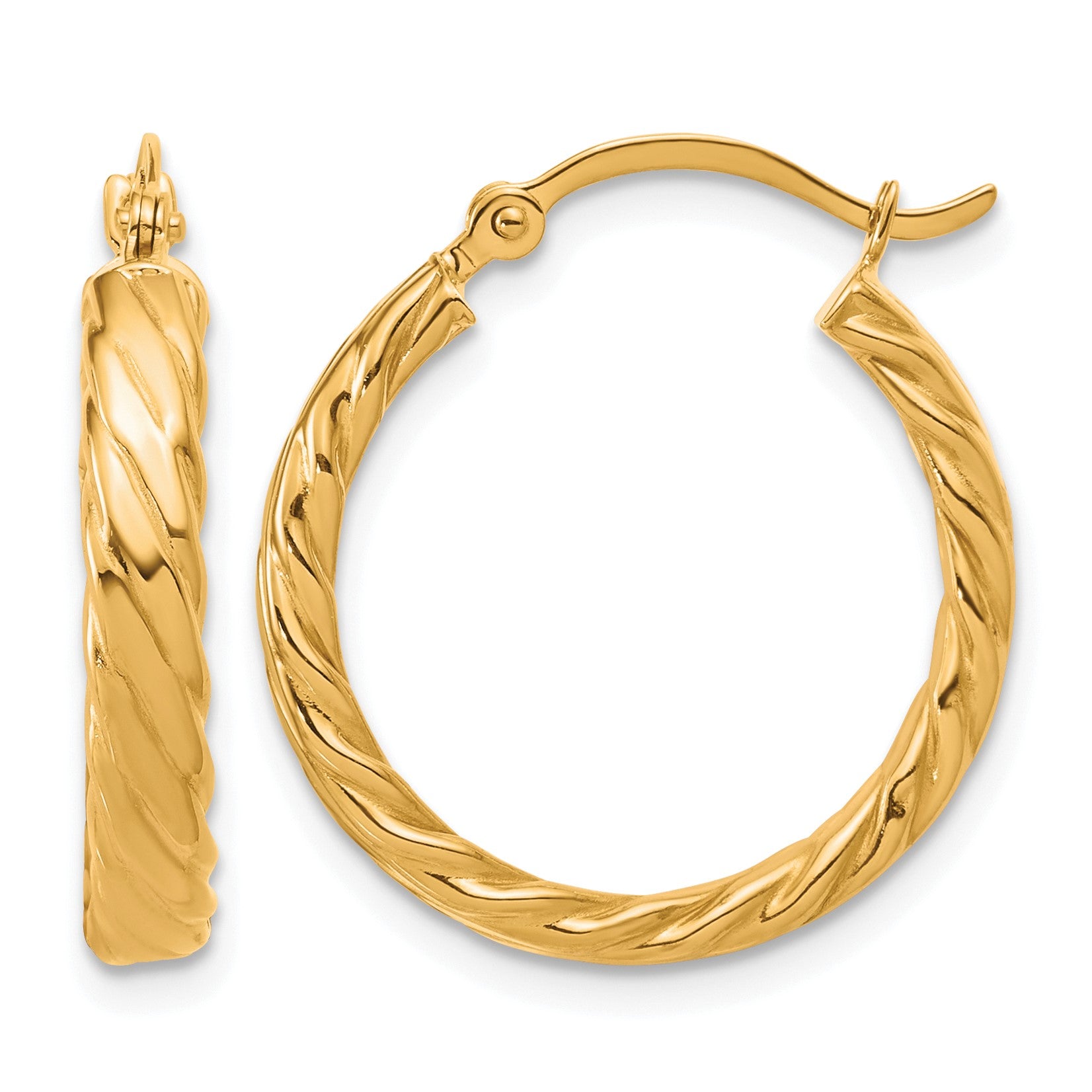 14K Small 3mm Patterned Hoop Earrings