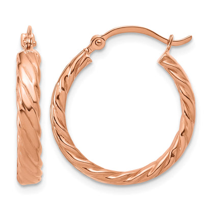 14K Rose Gold Small 3mm Patterned Hoop Earrings