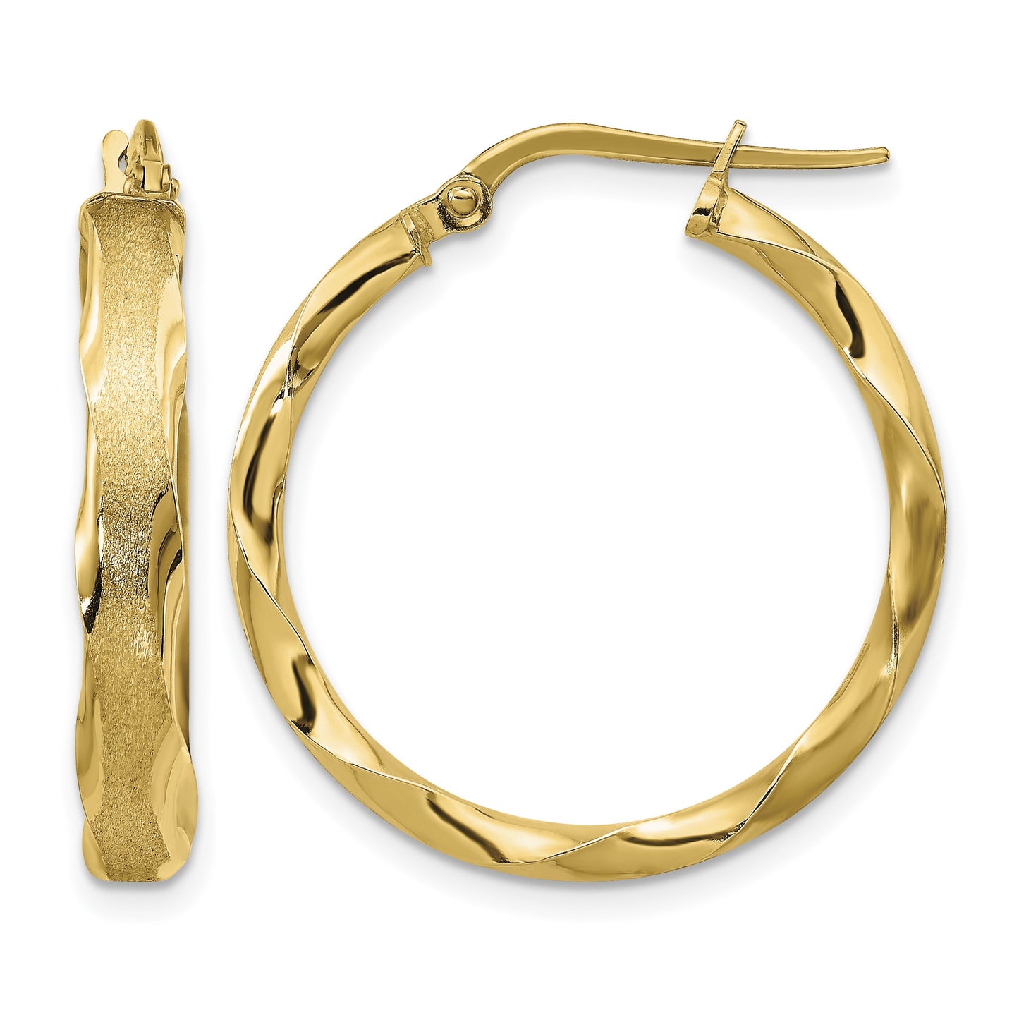 14K Satin and Polished Scalloped Edge Hoop Earrings