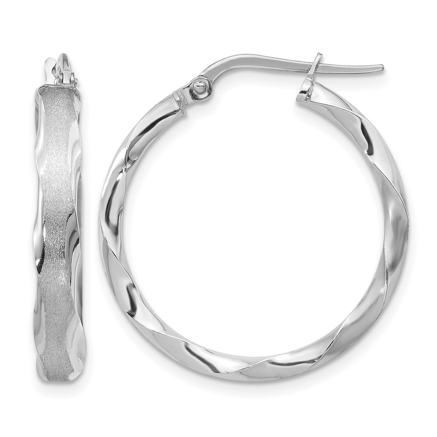 14K White Gold Satin and Polished Scalloped Edge Hoop Earrings