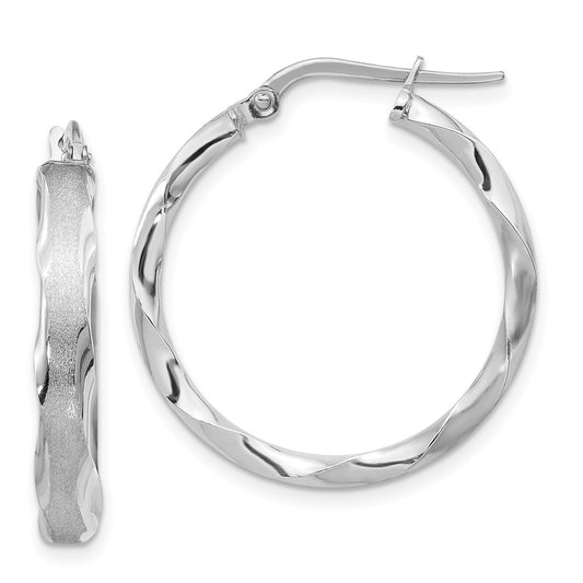 14K White Gold Satin and Polished Scalloped Edge Hoop Earrings