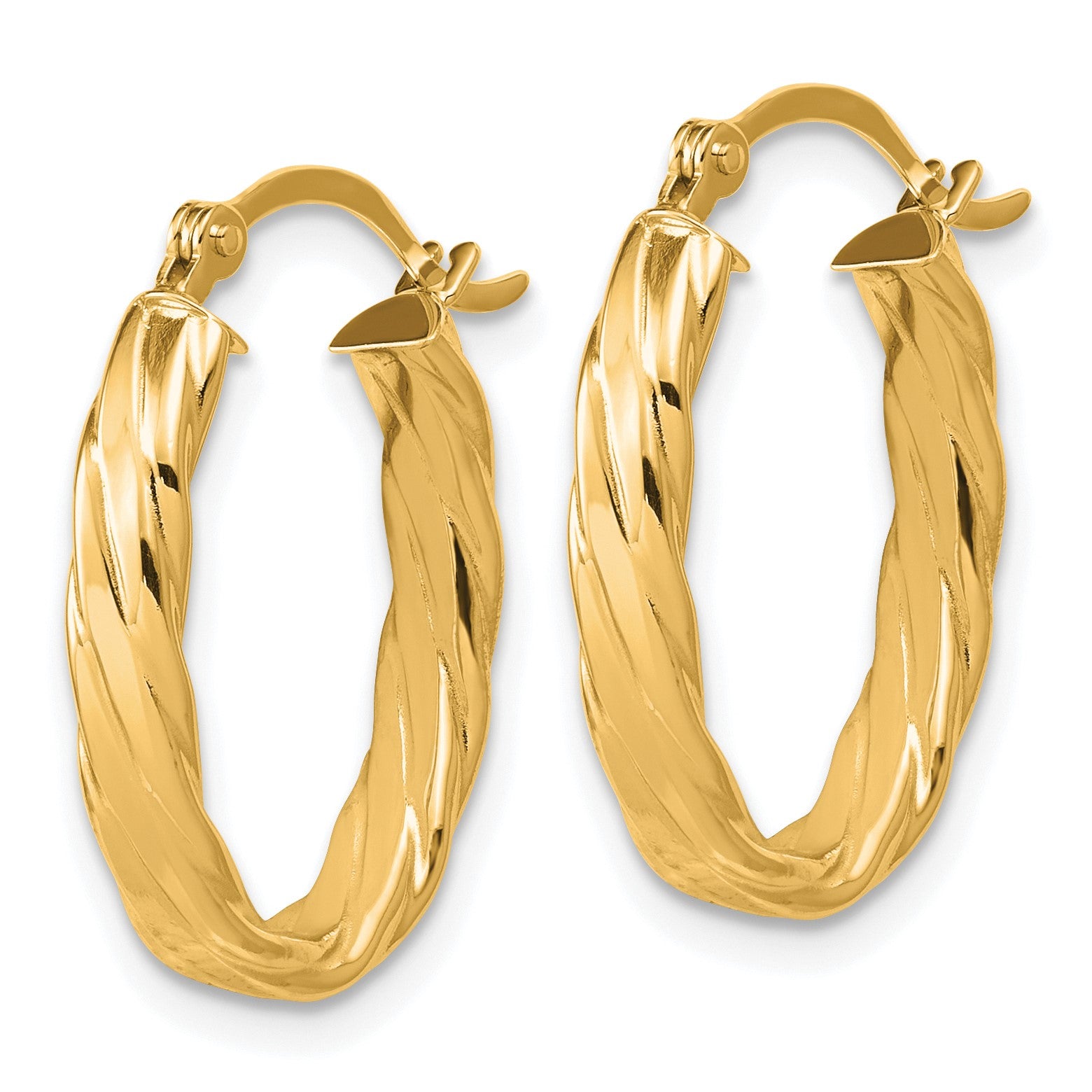 14K 3mm Patterned Oval Hoop Earrings